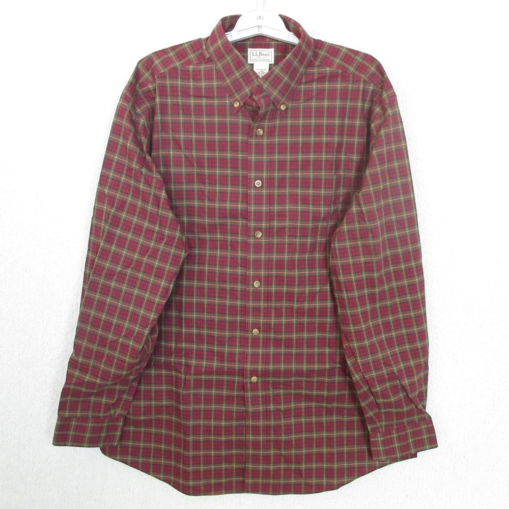 LL Bean Mens Large Traditional Fit Wrinkle Free Plaid Button Down Shirt 218573